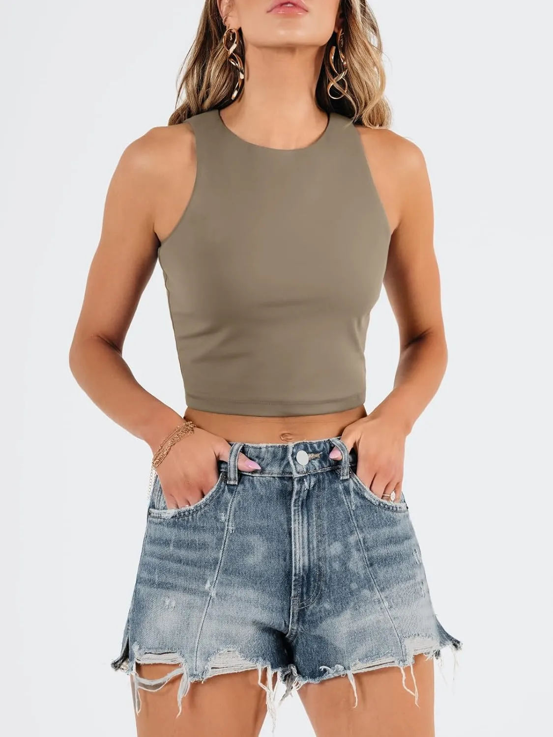 EFAN Womens Sexy Sleeveless Double Lined Crop Tops Workout Cute Tight Racerback Tank Tops Summer Clothes Teen Girls 2025