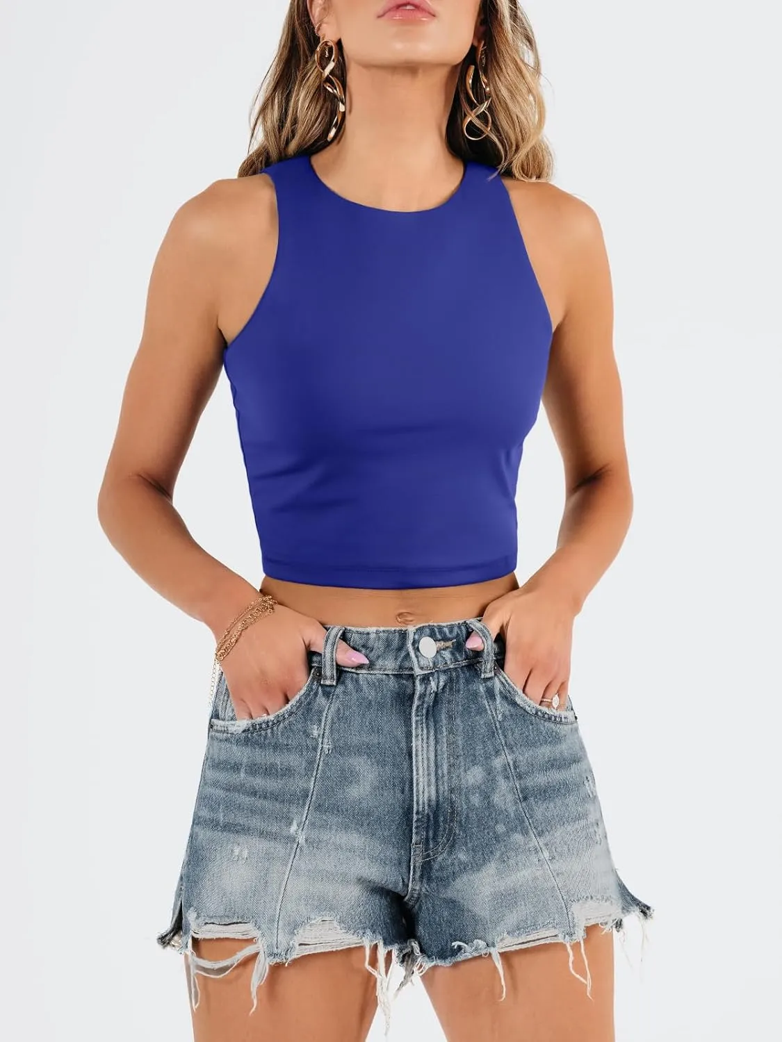 EFAN Womens Sexy Sleeveless Double Lined Crop Tops Workout Cute Tight Racerback Tank Tops Summer Clothes Teen Girls 2025