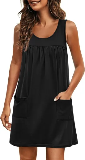 Ekouaer Nightgowns for Women Tank Sleep Shirts Sleeveless Sleep Dress with Pockets Wide Strap Nightshirts