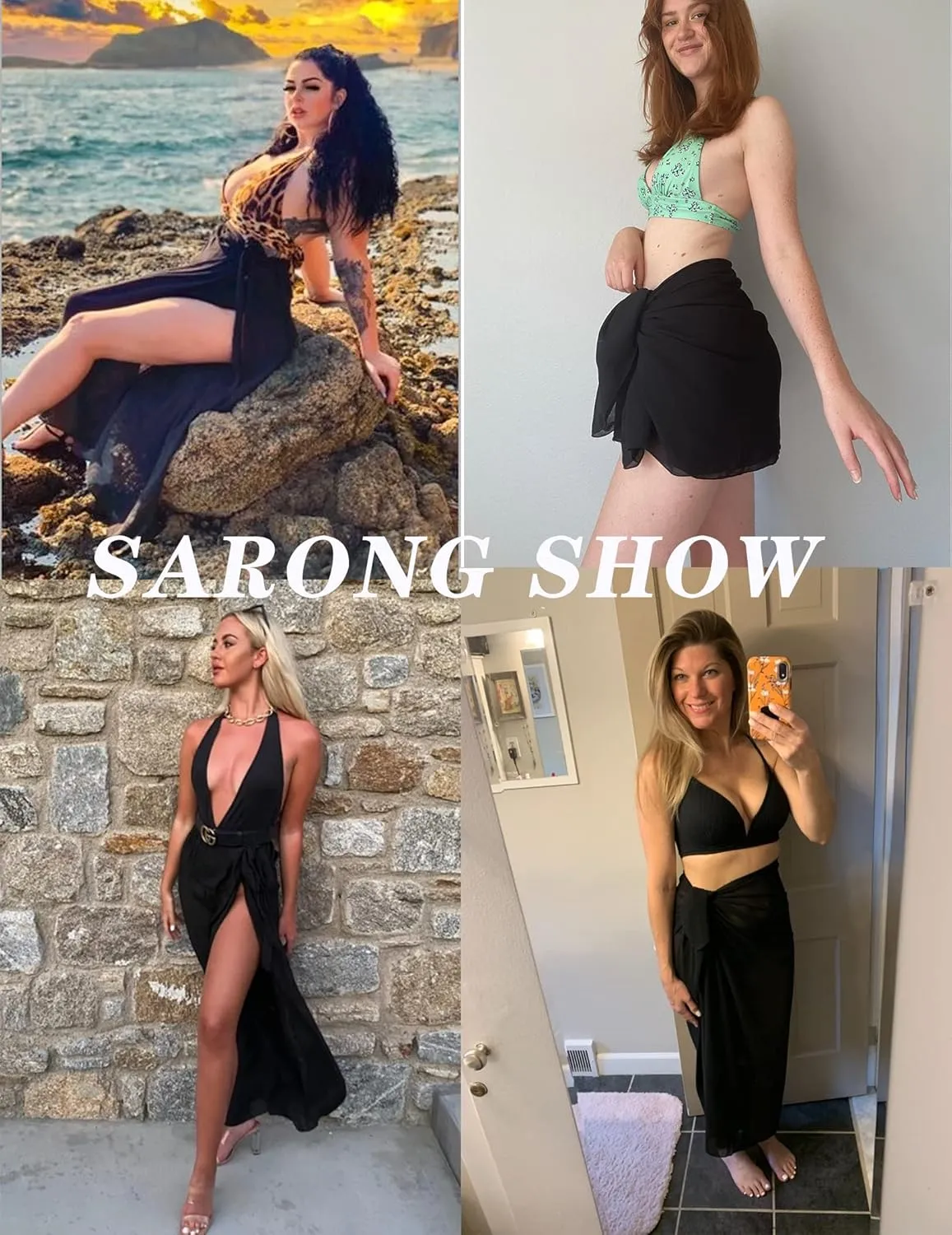 Ekouaer Women Sarong Swimsuit Coverups Chiffon Long Bikini Wraps Sheer Beach Bathing Suit Cover Up