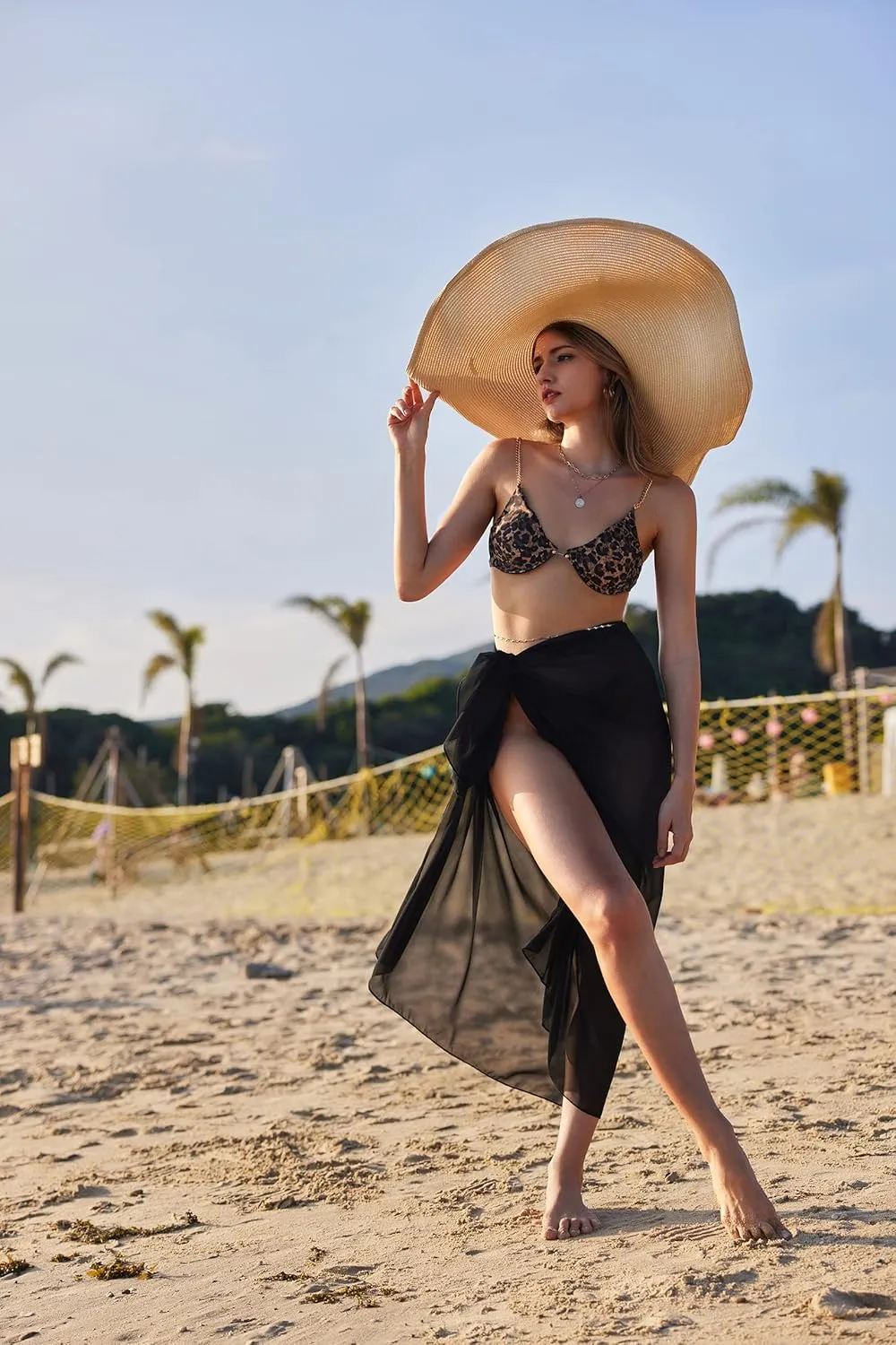 Ekouaer Women Sarong Swimsuit Coverups Chiffon Long Bikini Wraps Sheer Beach Bathing Suit Cover Up
