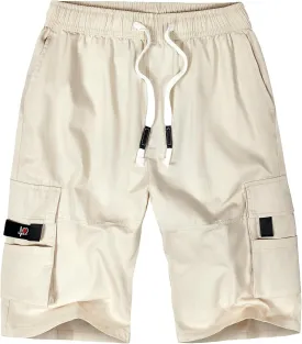 ELETOP Men's Cargo Shorts Elastic Waistband Drawstring Big and Tall Cotton Summer Casual Work Shorts