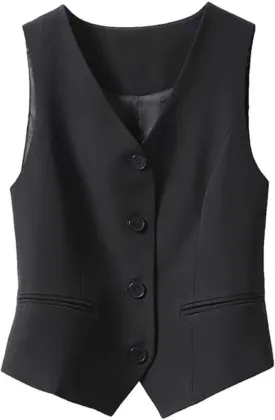 FindThy Women's Waistcoat Vest V Neck Button Down Fashion Dressy Blazer Jacket