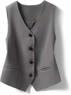 FindThy Women's Waistcoat Vest V Neck Button Down Fashion Dressy Blazer Jacket