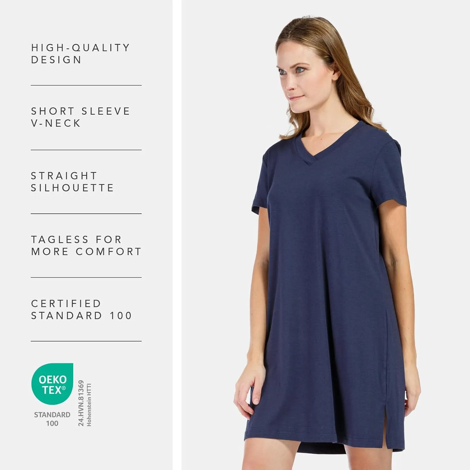 Fishers Finery Women's Organic Cotton and Rayon Blend Short Sleeve Sleep Dress Sleep Shirt