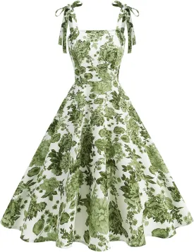 Floral Printed Corset Dress Ruched Bust Cami Dress Flowy Sundress Square Neck Dress Vintage 1950s Halter Cocktail Party Dress