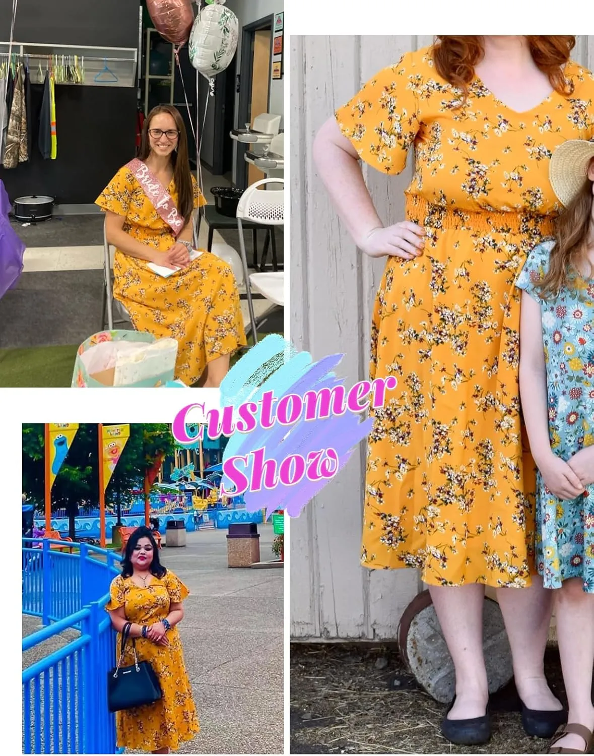 Gardenwed Chiffon Floral Dresses Summer Sun Beach Dresses for Women with Elastic Waist