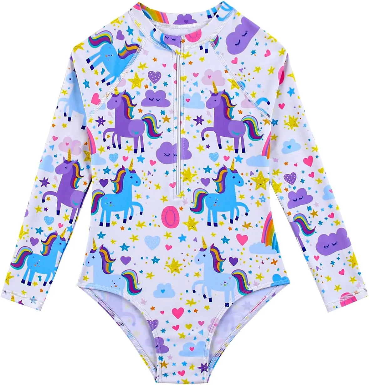 Girls Long Sleeve Rashguard Sets Kids One Piece Swimsuit Bathing Suit UPF 50  UV Zipper Swimwear