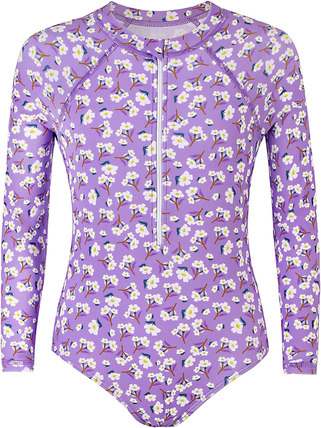 Girls Long Sleeve Rashguard Sets Kids One Piece Swimsuit Bathing Suit UPF 50  UV Zipper Swimwear