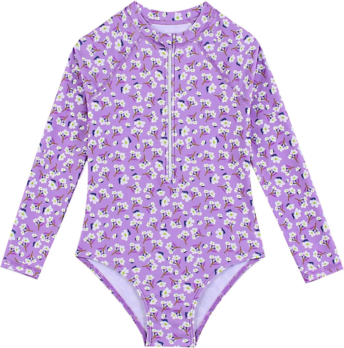 Girls Long Sleeve Rashguard Sets Kids One Piece Swimsuit Bathing Suit UPF 50  UV Zipper Swimwear