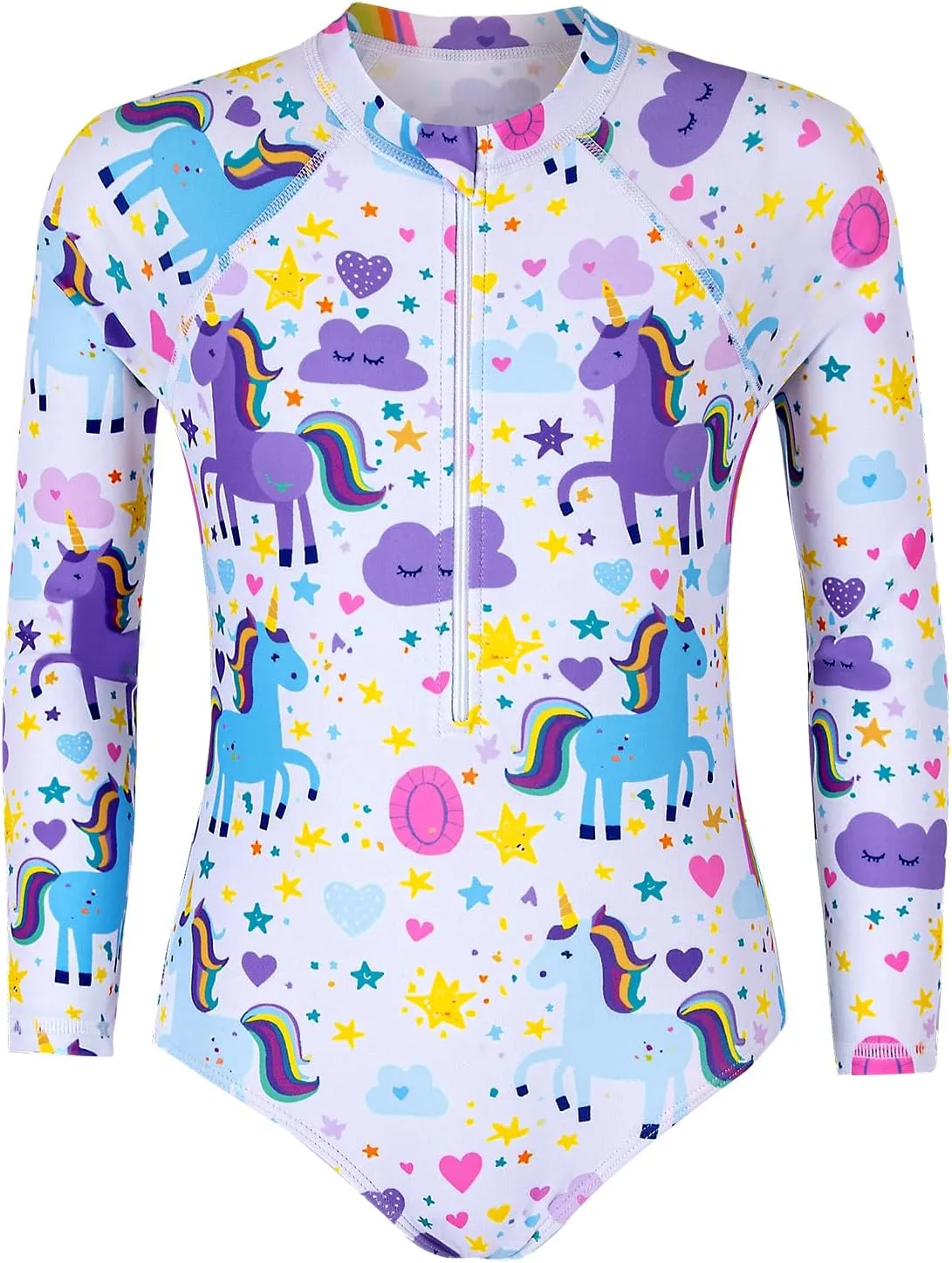 Girls Long Sleeve Rashguard Sets Kids One Piece Swimsuit Bathing Suit UPF 50  UV Zipper Swimwear
