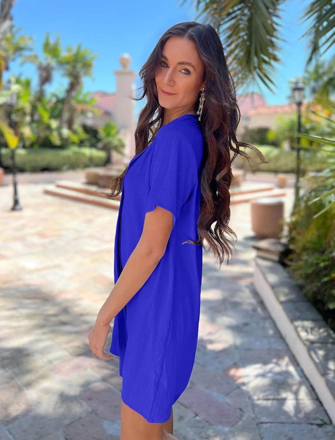 Halife Women's Swimsuit Cover Up Shirt V Neck Short Sleeve Bathing Suit Coverups Summer Beach Cover Ups
