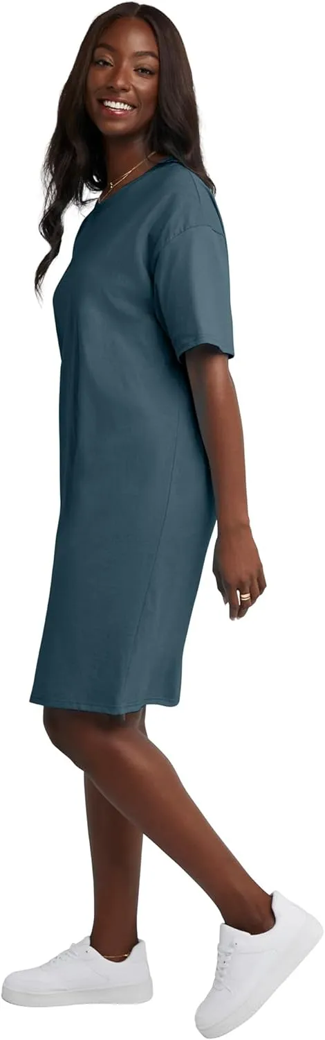 Hanes Women's Essentials Cotton T-Shirt Dress, Wear Around Jersey Oversized Shirt
