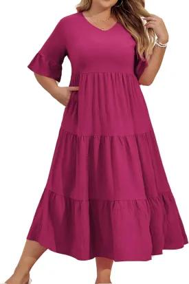 Hanna Nikole Women‘s Plus Size Smocked Maxi Dress Flowy A-Line Casual Summer Dress with Pockets