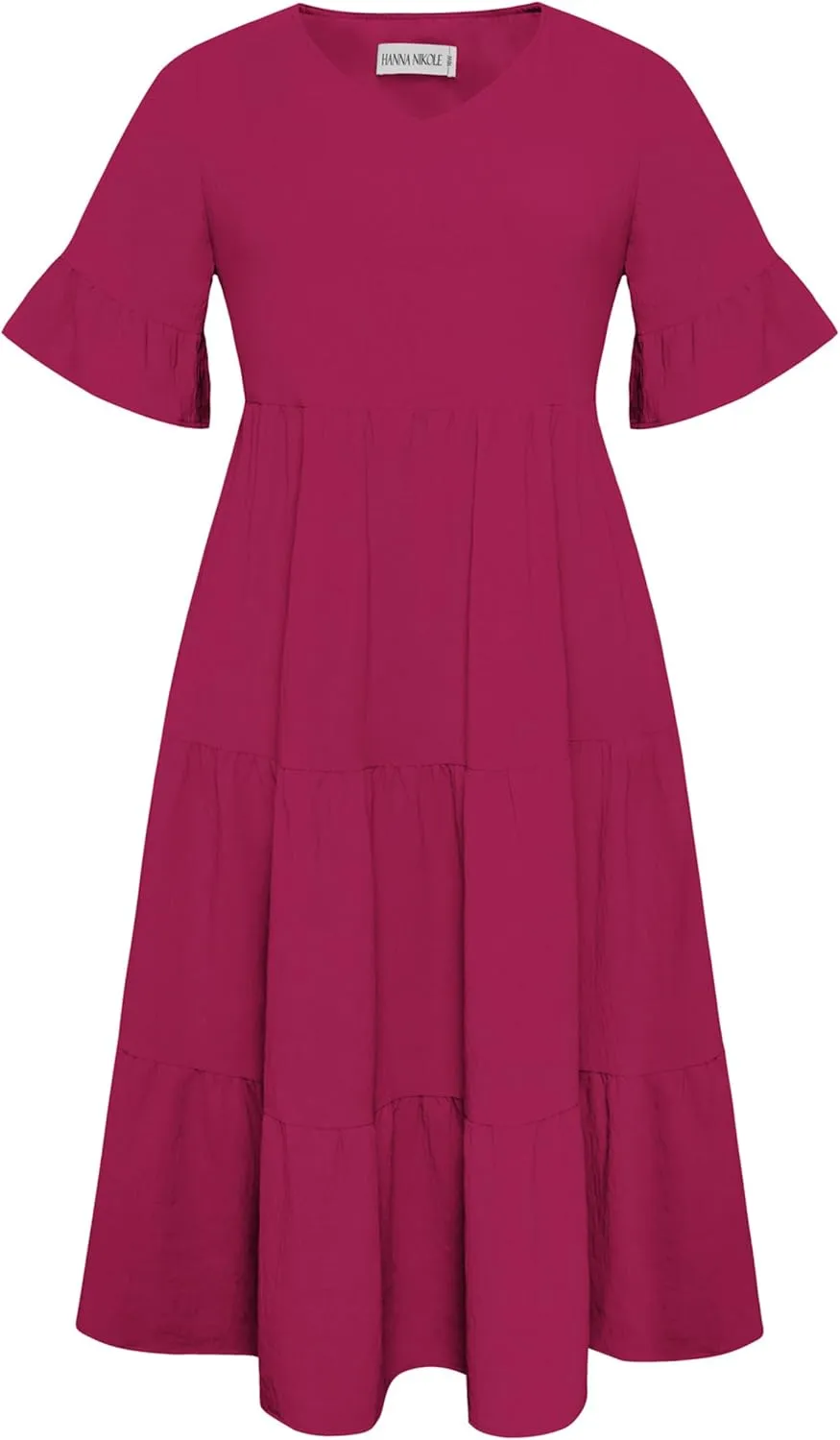 Hanna Nikole Women‘s Plus Size Smocked Maxi Dress Flowy A-Line Casual Summer Dress with Pockets