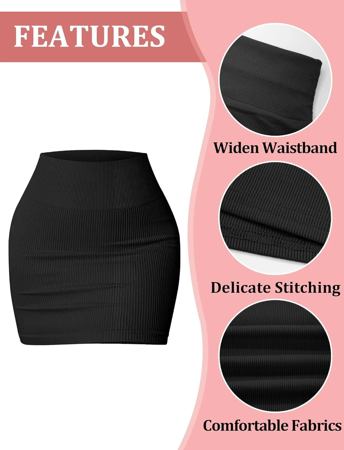 Happy Cherry 2pcs Bodycon Mini Skirt Short Sexy Pencil Knit Skirt High Waist Tight Stretchy Fall