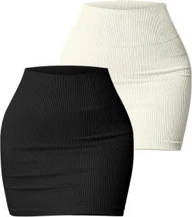 Happy Cherry 2pcs Bodycon Mini Skirt Short Sexy Pencil Knit Skirt High Waist Tight Stretchy Fall