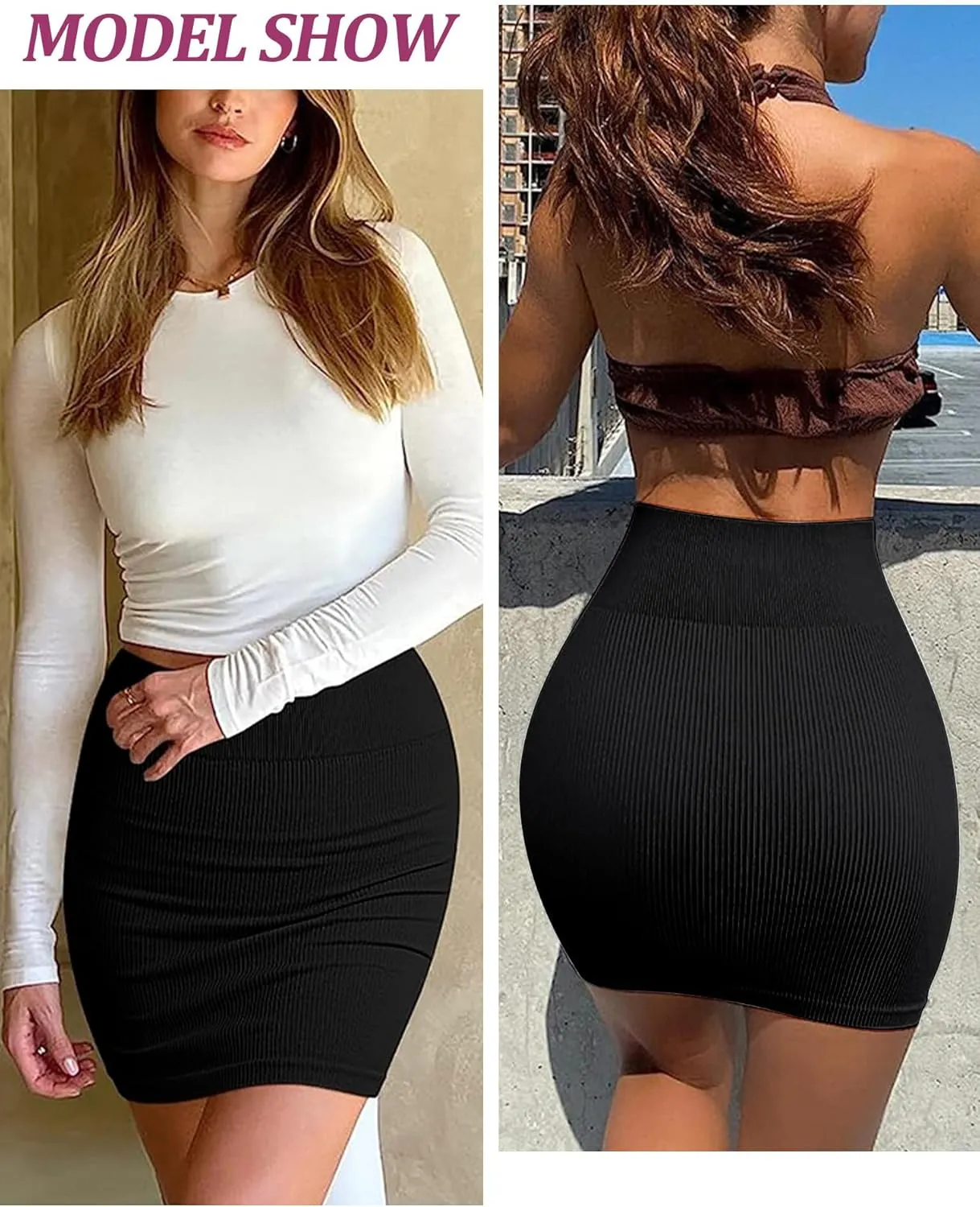 Happy Cherry 2pcs Bodycon Mini Skirt Short Sexy Pencil Knit Skirt High Waist Tight Stretchy Fall