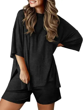 Imily Bela Women's Two Piece Lounge Set 2025 Summer Casual Oversized Shirts Biker Shorts Matching Airport Travel Outfit