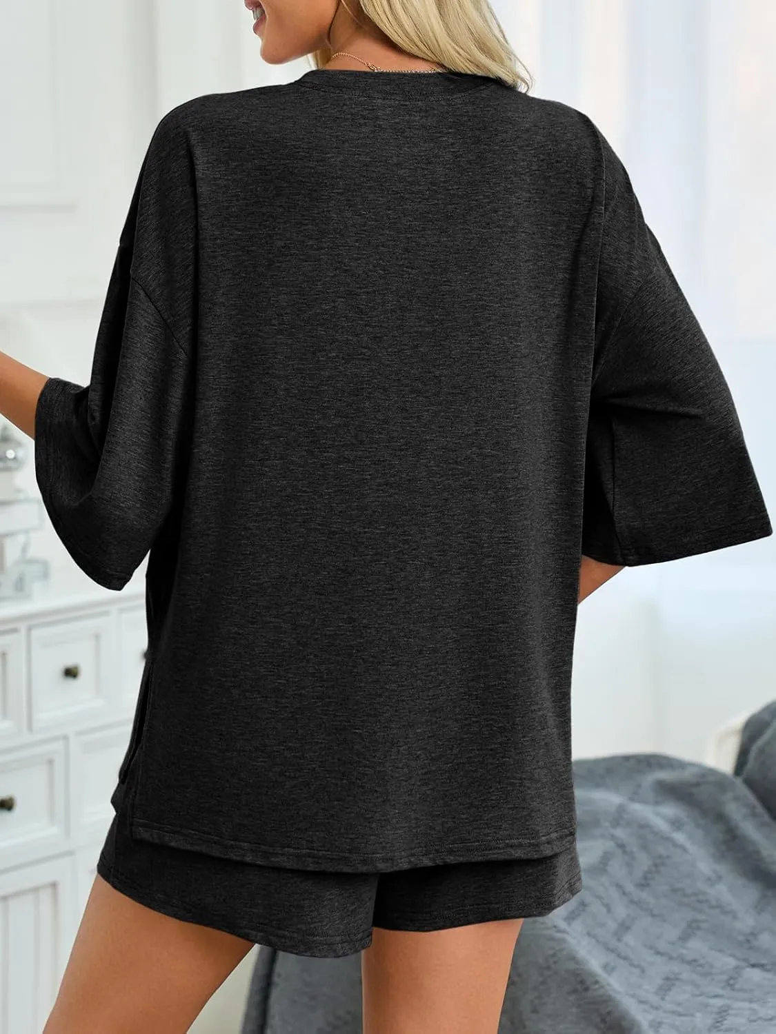 Imily Bela Women's Two Piece Lounge Set 2025 Summer Casual Oversized Shirts Biker Shorts Matching Airport Travel Outfit