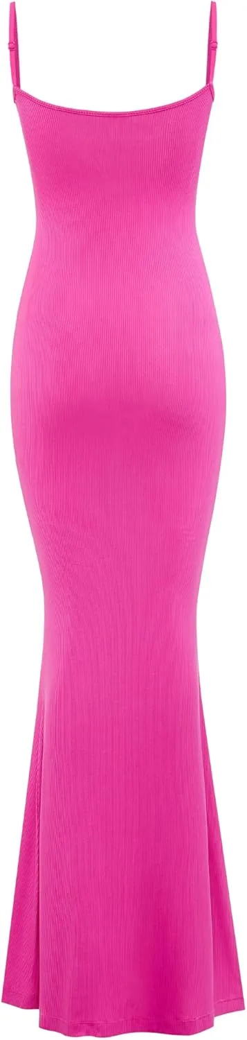 INLYRIC Women's Maxi Bodycon Dress Lounge Slip Spaghetti Strap Long Dresses Tank Ribbed Tight Dress Casual