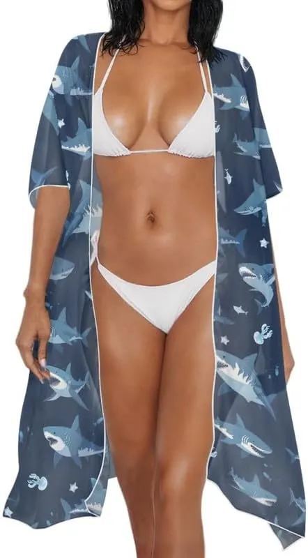 Irisjudy Women Beach Cover Up Cardigans Chiffon Open Front Kimono, Cute Fruits Loose Bathing Suit Cover Ups Wraps