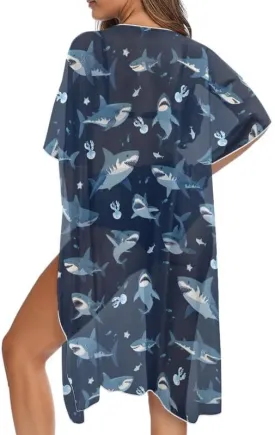 Irisjudy Women Beach Cover Up Cardigans Chiffon Open Front Kimono, Cute Fruits Loose Bathing Suit Cover Ups Wraps