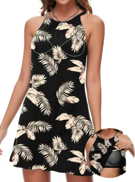JOYSHAPER Built in Bra Summer Dress Casual Beach Sundress Flowy Halter Dress