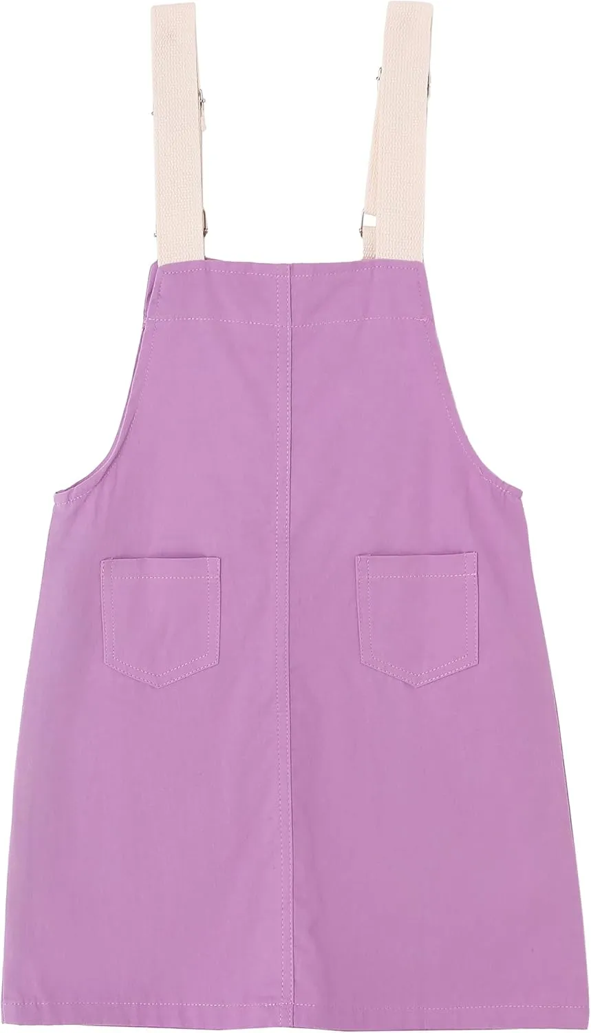 KIDSCOOL SPACE Girls Denim Overalls Dress,Cute Bear Simple Design Summer Colored Jumpsuit Dress and Set