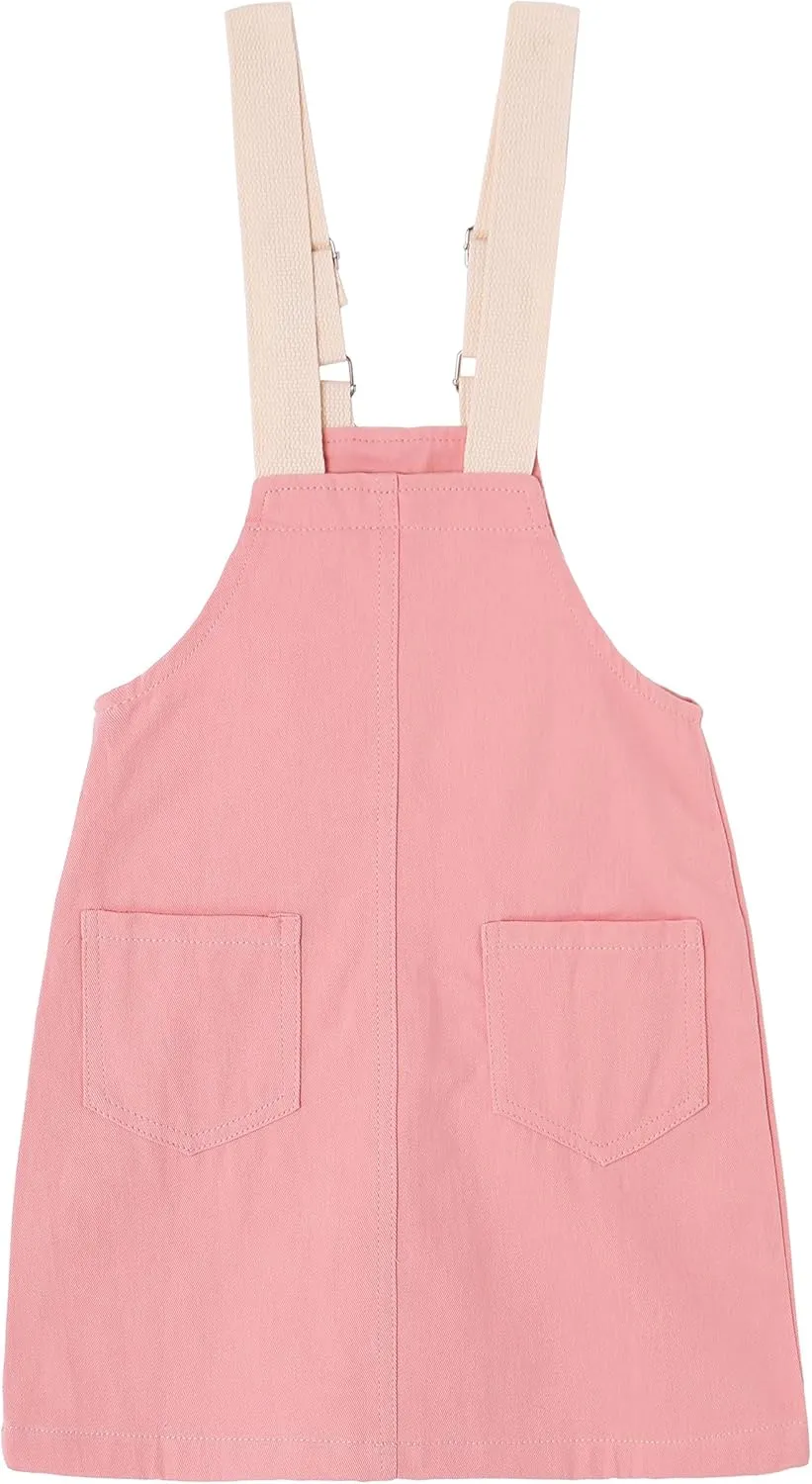 KIDSCOOL SPACE Girls Denim Overalls Dress,Cute Bear Simple Design Summer Colored Jumpsuit Dress and Set