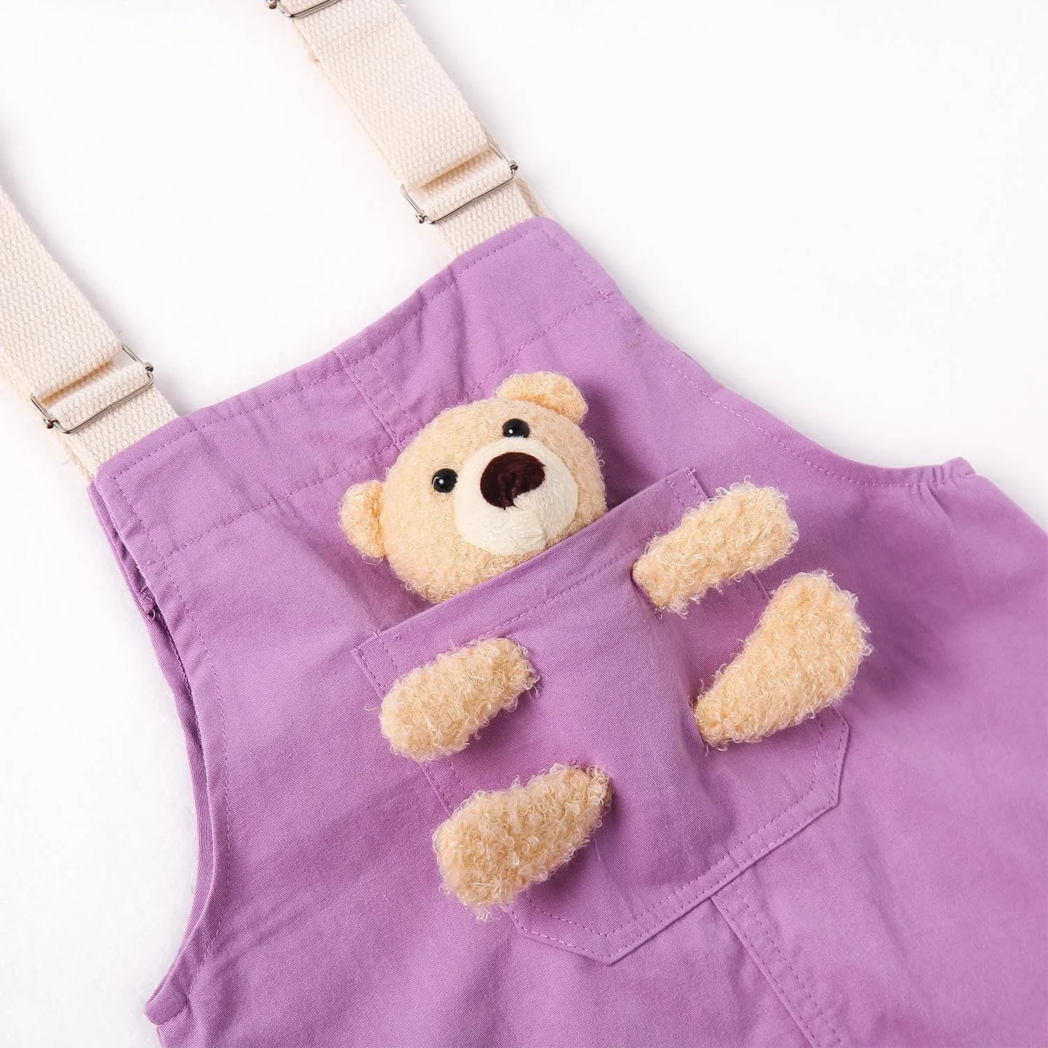KIDSCOOL SPACE Girls Denim Overalls Dress,Cute Bear Simple Design Summer Colored Jumpsuit Dress and Set