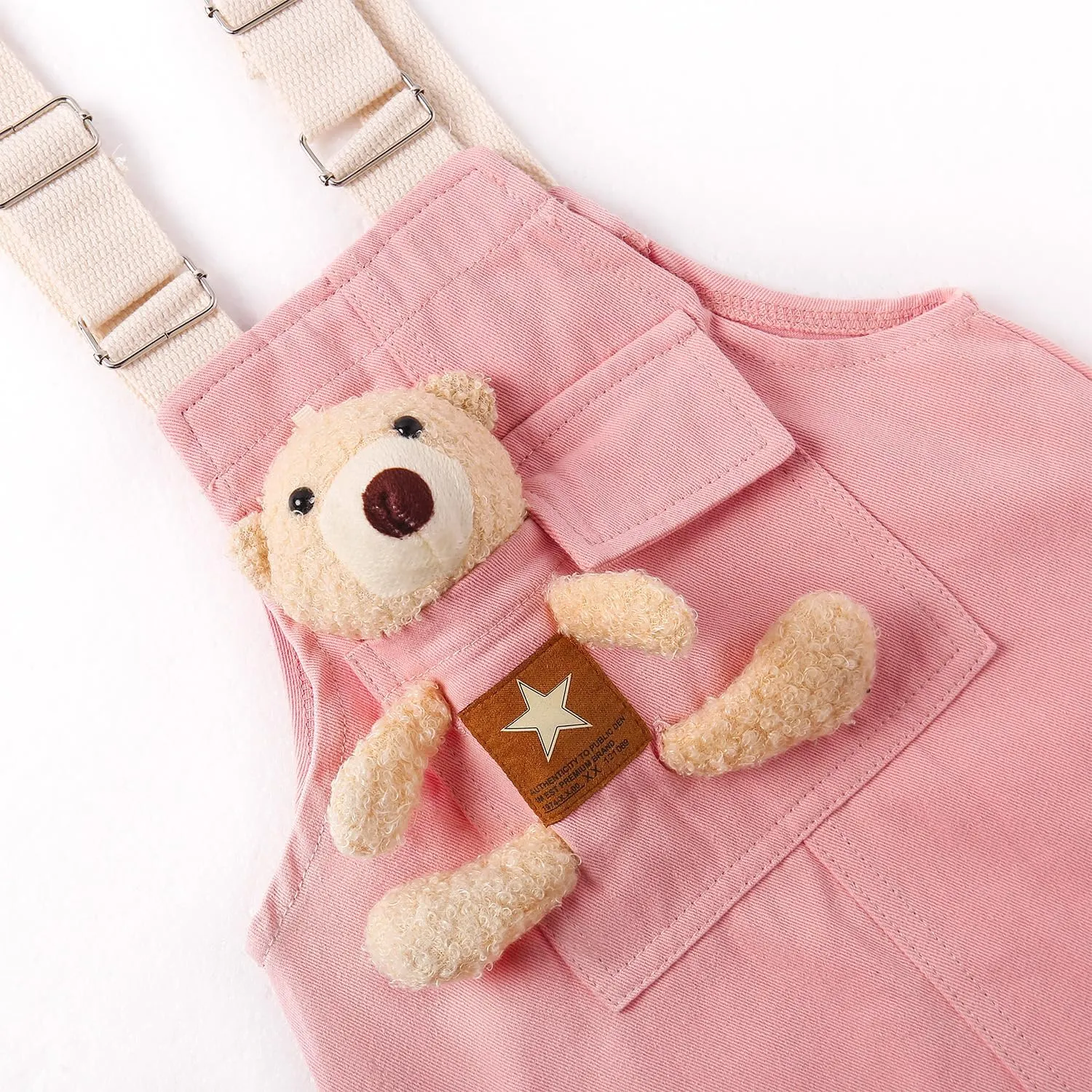 KIDSCOOL SPACE Girls Denim Overalls Dress,Cute Bear Simple Design Summer Colored Jumpsuit Dress and Set