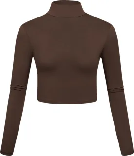 Kindcall Lightweight Mock Turtleneck Crop Tops Long Sleeve Casual Base Layer for Women
