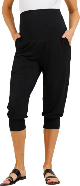 LaClef Womens Over The Belly Capri Jogger Maternity Pants with Pockets