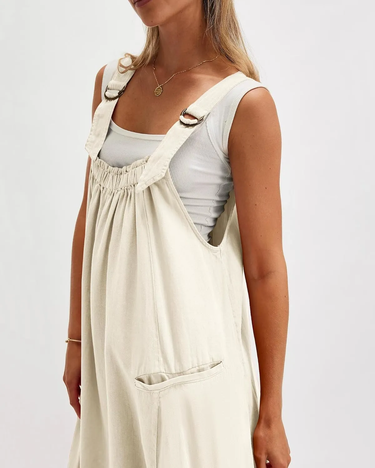 Locachy Women's Casual Midi Dress Baggy Loose Adjustable Straps Maxi Length Overall Jumpsuits with Pockets
