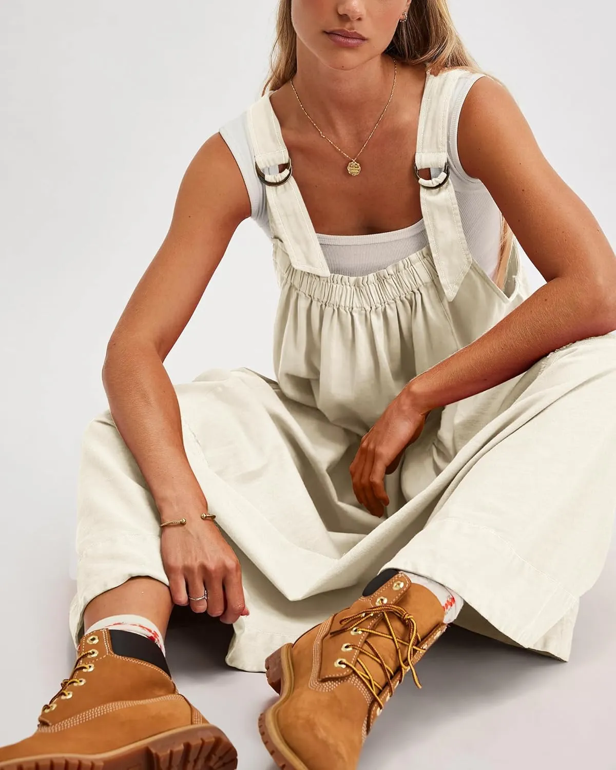 Locachy Women's Casual Midi Dress Baggy Loose Adjustable Straps Maxi Length Overall Jumpsuits with Pockets