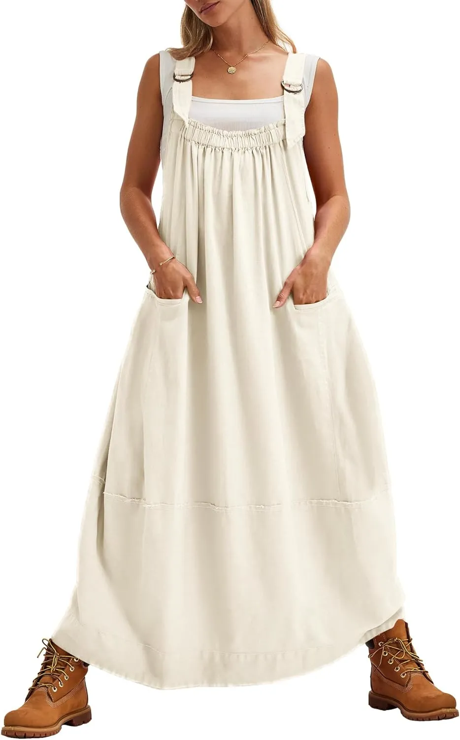 Locachy Women's Casual Midi Dress Baggy Loose Adjustable Straps Maxi Length Overall Jumpsuits with Pockets