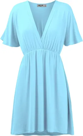 Lock and Love Womens Short Sleeve Kimono Style Deep V Neck Casual Summer Dress S-3XL Plus Size