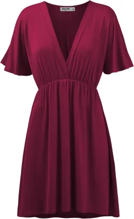 Lock and Love Womens Short Sleeve Kimono Style Deep V Neck Casual Summer Dress S-3XL Plus Size
