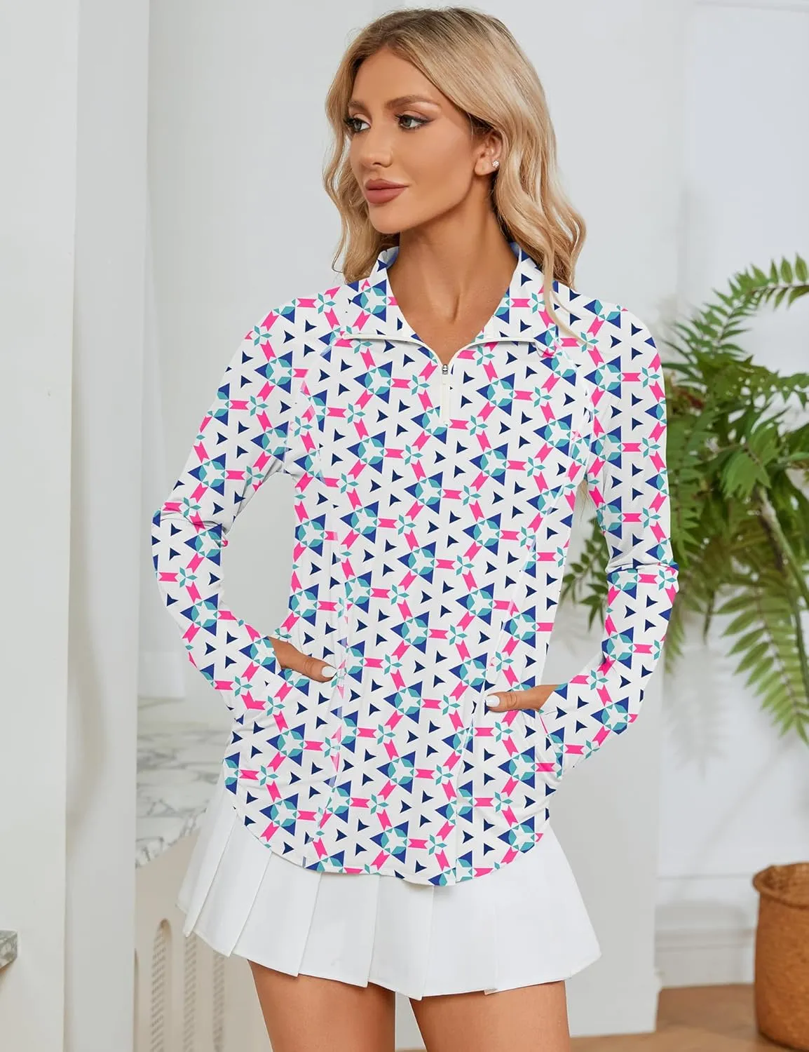 LOMON Women Long Sleeve Shirts Sun Protection 1/4 Zip Summer Quick Dry Hiking Shirts Quarter Zip Pullover for Women