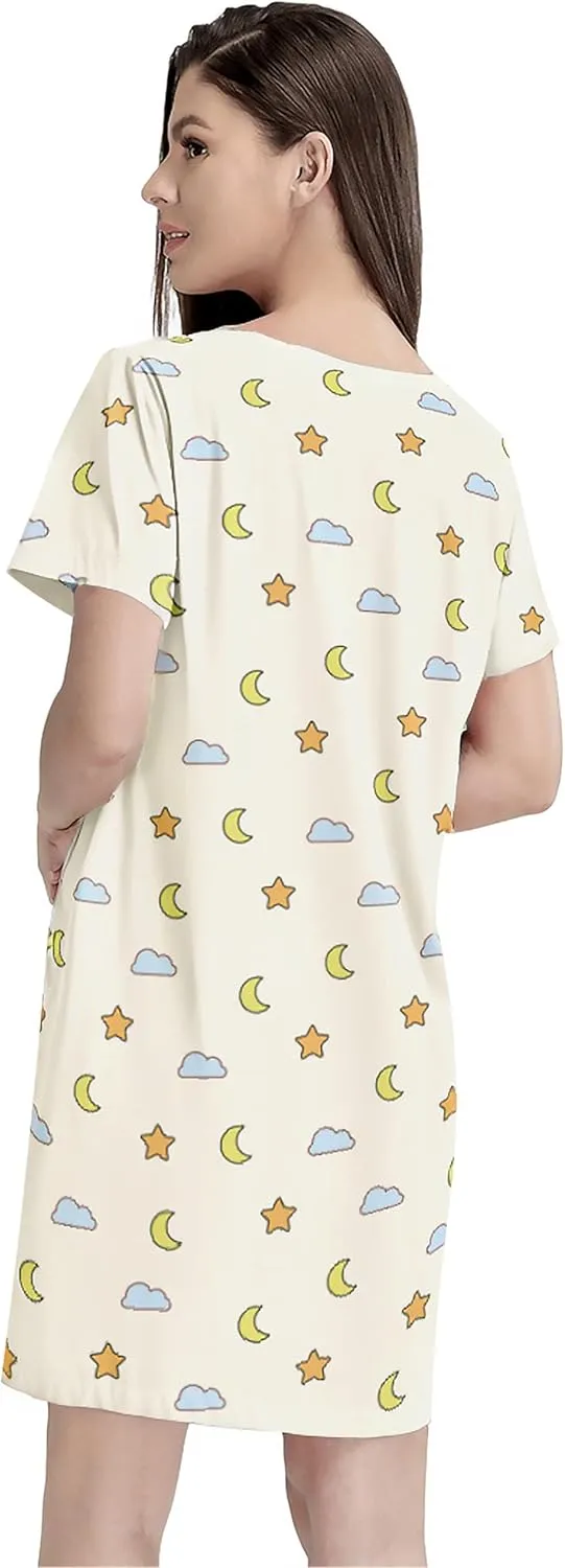 MAKABO Womens Nightgowns For Comfy Soft Short Sleeve Casual Print Sleepshirt Nightshirts Loungewear With Pockets