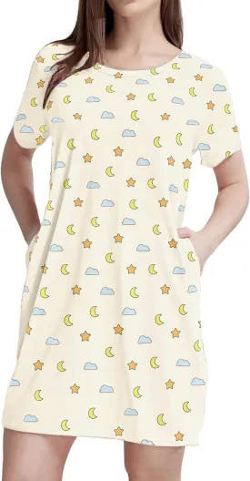 MAKABO Womens Nightgowns For Comfy Soft Short Sleeve Casual Print Sleepshirt Nightshirts Loungewear With Pockets