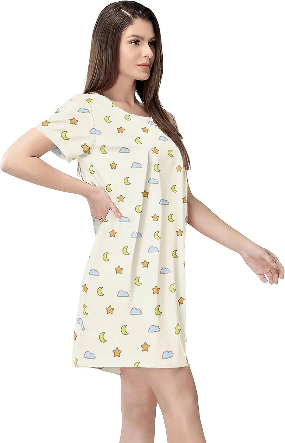 MAKABO Womens Nightgowns For Comfy Soft Short Sleeve Casual Print Sleepshirt Nightshirts Loungewear With Pockets