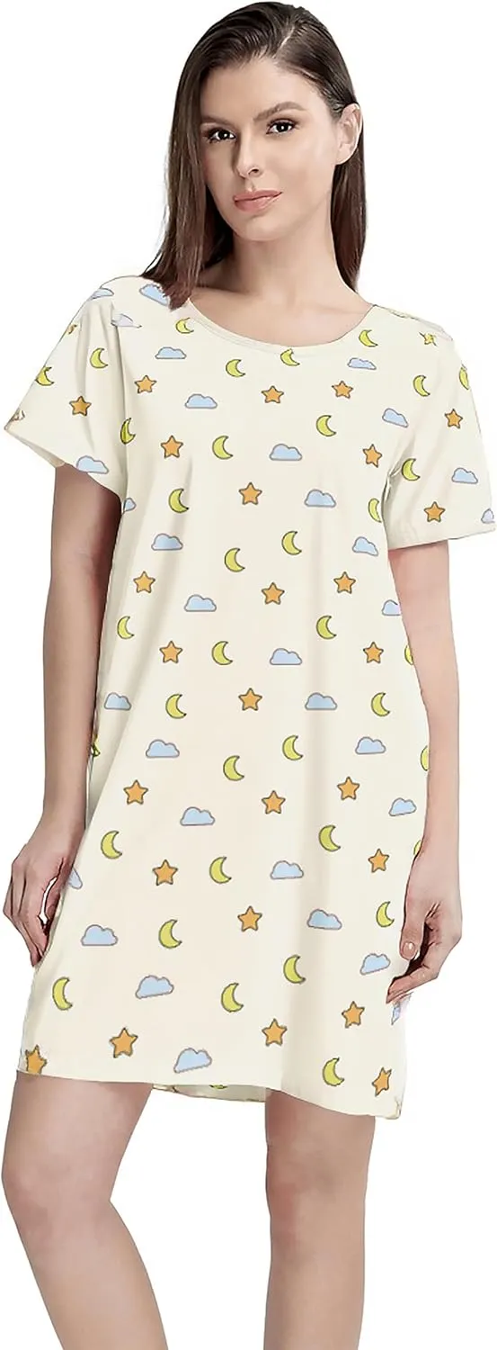 MAKABO Womens Nightgowns For Comfy Soft Short Sleeve Casual Print Sleepshirt Nightshirts Loungewear With Pockets