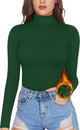 MANGOPOP Women's Mock Turtle Neck Fleece Lined Long Sleeve Thermal Underwear T Shirt Tops Tee