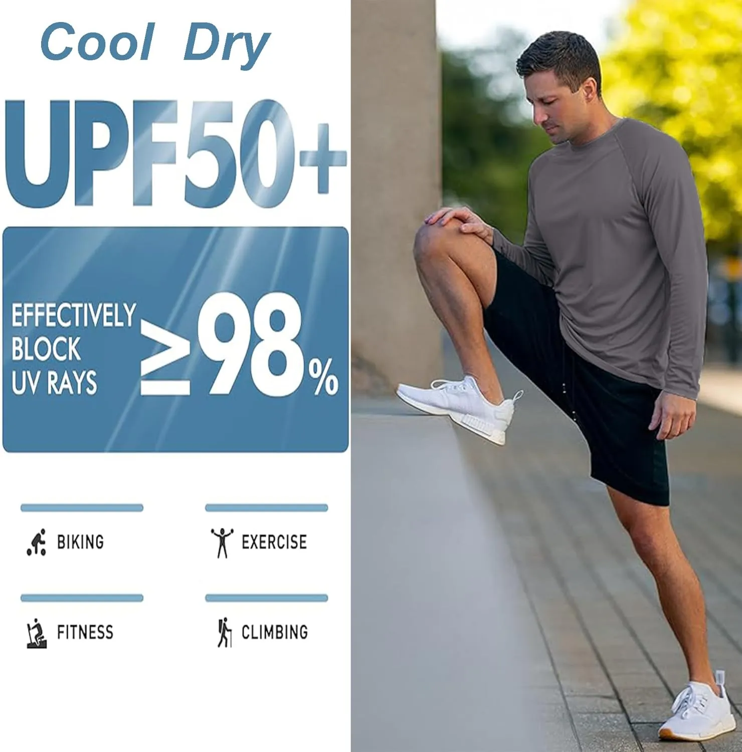 Men's Athletic Running Shirt Long Sleeve Quick Dry UPF 50  Sun Protection Hiking Fishing T-Shirts for Men