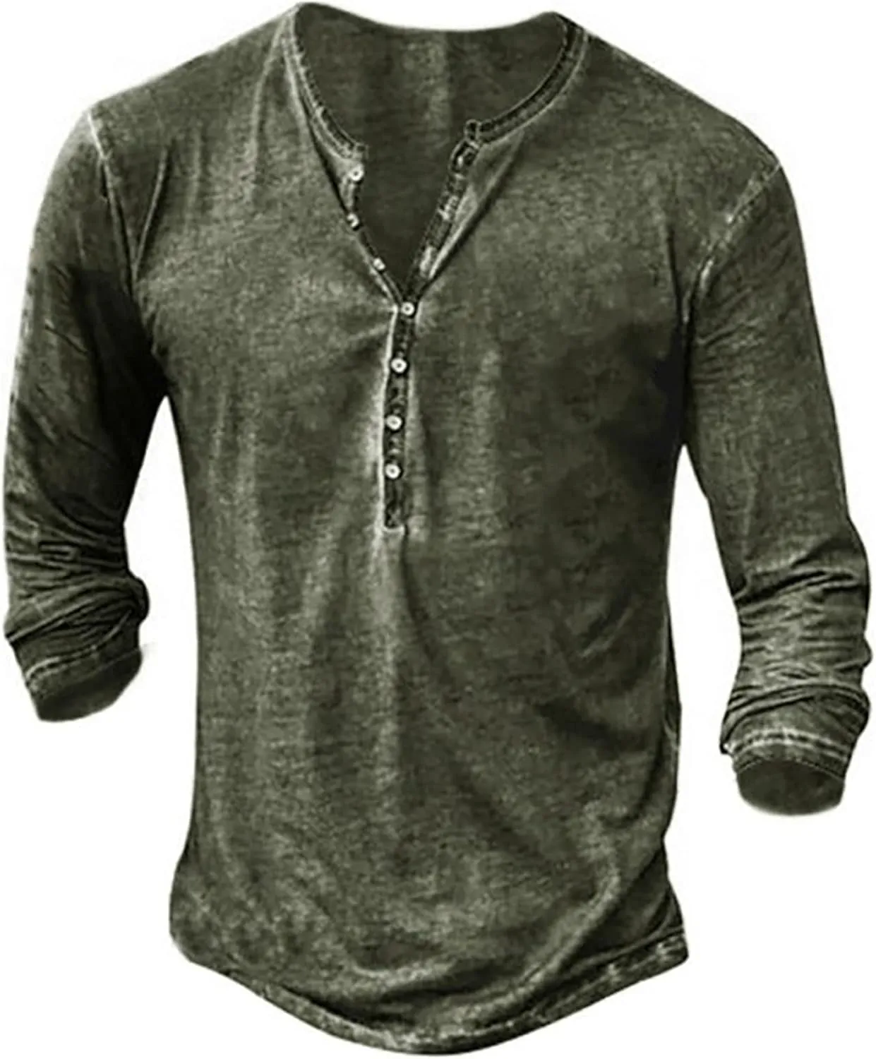 Mens Distressed Henley Shirts Front Placket Retro Long Sleeve Tee Shirts Casual Button Down Washed T-Shirts for Men