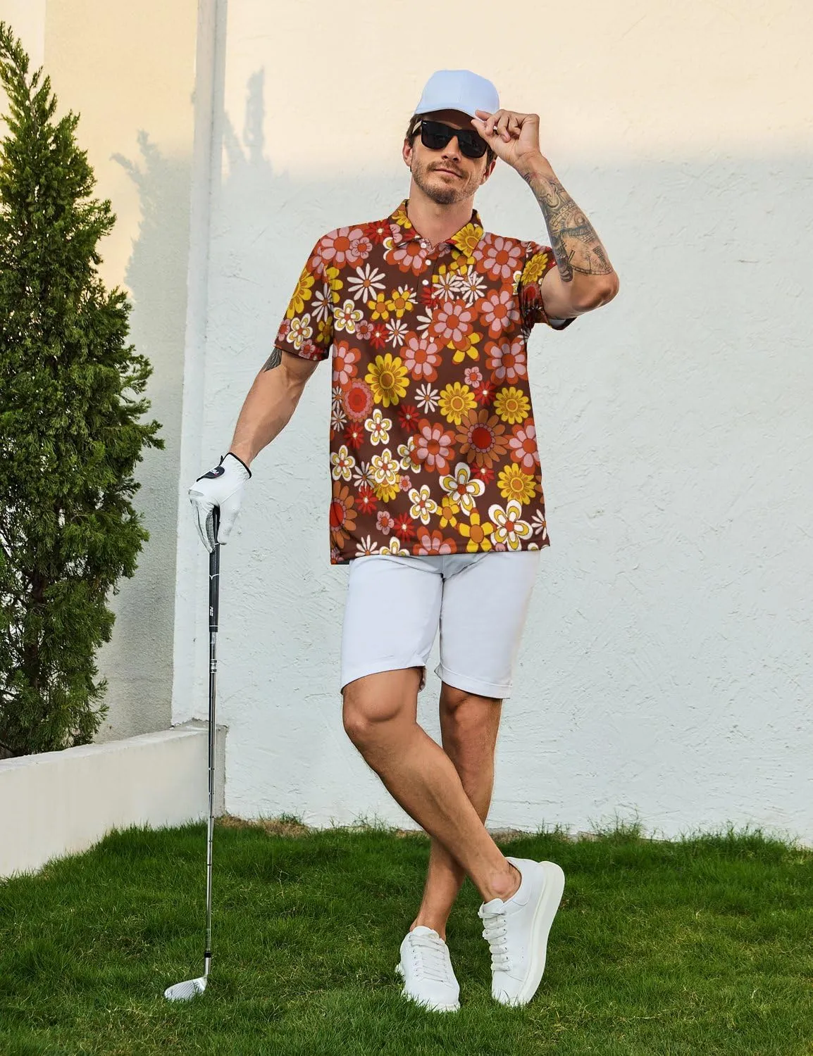 Men's Golf Shirts Moisture Wicking Quick Dry Performance Golf Polo Shirts for Men Fashion Print Short Sleeve Polo Shirts