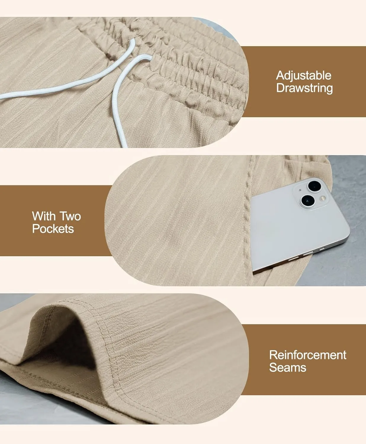 Mens Linen Shorts Casual Drawstring Elastic Waist Summer Beach Vacation Shorts with Pocket