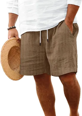 Mens Linen Shorts Casual Drawstring Elastic Waist Summer Beach Vacation Shorts with Pocket